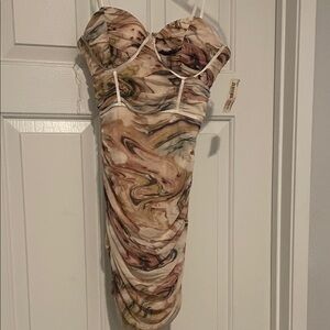 Privy Marble Print Strapless Mini Dress